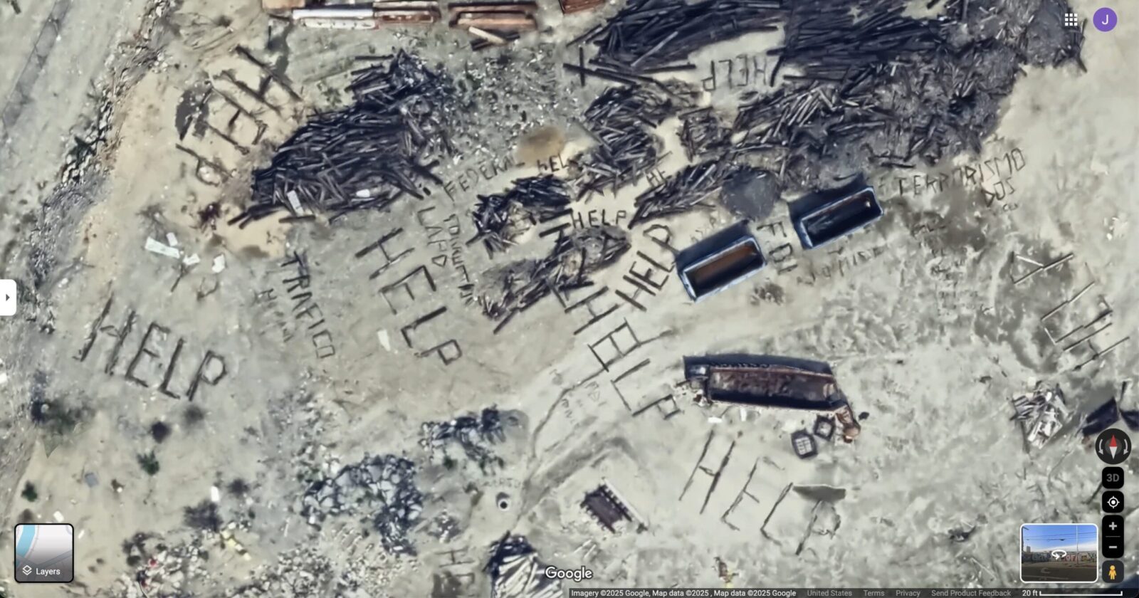 Satellite Image Reveals Chilling 'HELP' Signs in California, Stirring Social Media Speculation | The Gateway Pundit