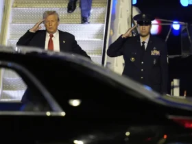 President Donald Trump arrives on Air Force One at Palm Beach International Airport, Friday, March 14, 2025, in West Palm Beach, Fla.