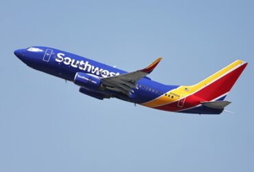 A Southwest Airlines plane takes off from Hollywood Burbank Airport on July 25, 2024 in Burbank, California. Southwest Airlines has announced it will discontinue its 50 year policy of open seating and will assign seats including premium seating in an effort to broaden its appeal. (Photo by Mario Tama/Getty Images)