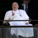 Pope Francis makes first public appearance ahead of hospital discharge : NPR