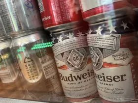 Cans of Budweiser brand beer are pictured at a liquor store in Washington, D.C. U.S., September 1, 2024. REUTERS/Daniel Becerril/File photo