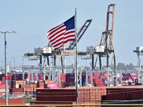 Shipping containers are stacked high at the Port of Long Beach on March 4, 2025 in Long Beach, California, as US President Donald Trump
