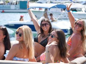 Women in bikinis celebrate spring break in Florida.