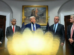 US President Donald Trump (C), alongside (L-R) FDA Commissioner Marty Makary, National Institute of Health (NIH) Director Jayanta Bhattacharya, Secretary of Health and Human Services Robert F. Kennedy Jr and Administrator for the Centers for Medicare and Medicaid Services Mehmet Oz, speaks during a news conference about prescription drug prices, in the Roosevelt Room of the White House on May 12, 2025, in Washington, DC. (Photo by Jim WATSON / AFP) (Photo by JIM WATSON/AFP via Getty Images)