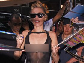 Miley Cyrus goes braless in sheer black dress during album promotion