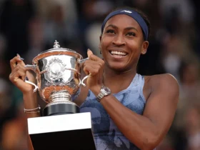 Coco Gauff of United States with the Coupe Suzanne Lenglen trophy after her victory over Aryna Sabalenka in the Women’s Singles Final match on Day Fourteen of the 2025 French Open at Roland Garros on June 07, 2025 in Paris, France. (Photo by Julian Finney/Getty Images)