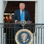 WASHINGTON, DC - JUNE 04: U.S. President Donald Trump speaks to guests from the South Portico of the White House during an event on the South Lawn on June 04, 2025 in Washington, DC. Trump held the “Summer Soirée” for guests, including staff, cabinet members, and supporters to visit the grounds and enjoy the recent onset of summer heat. (Photo by Anna Moneymaker/Getty Images)