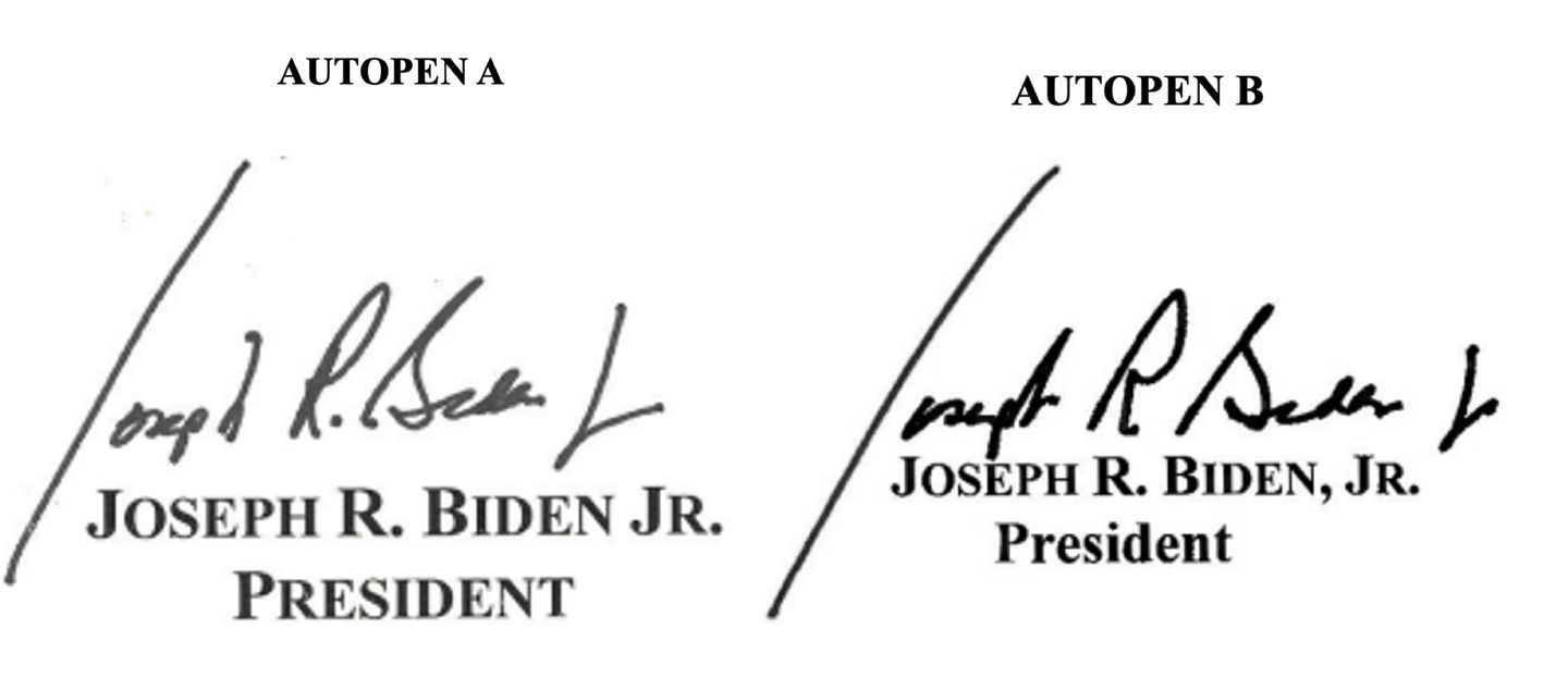 Watchdog group says Biden White House used three different autopen signatures